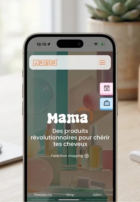 Site Mama Hair Studio sur iPhone — vue mobile