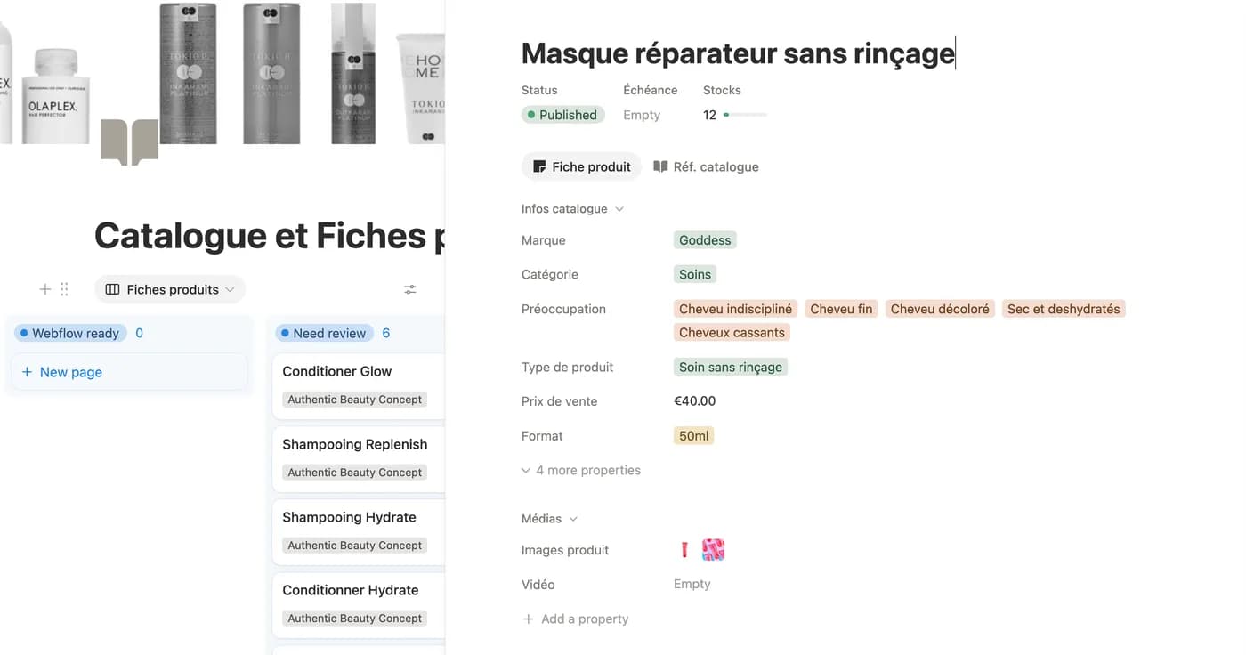 Workflow de publication catalogue — Notion vers boutique Mama