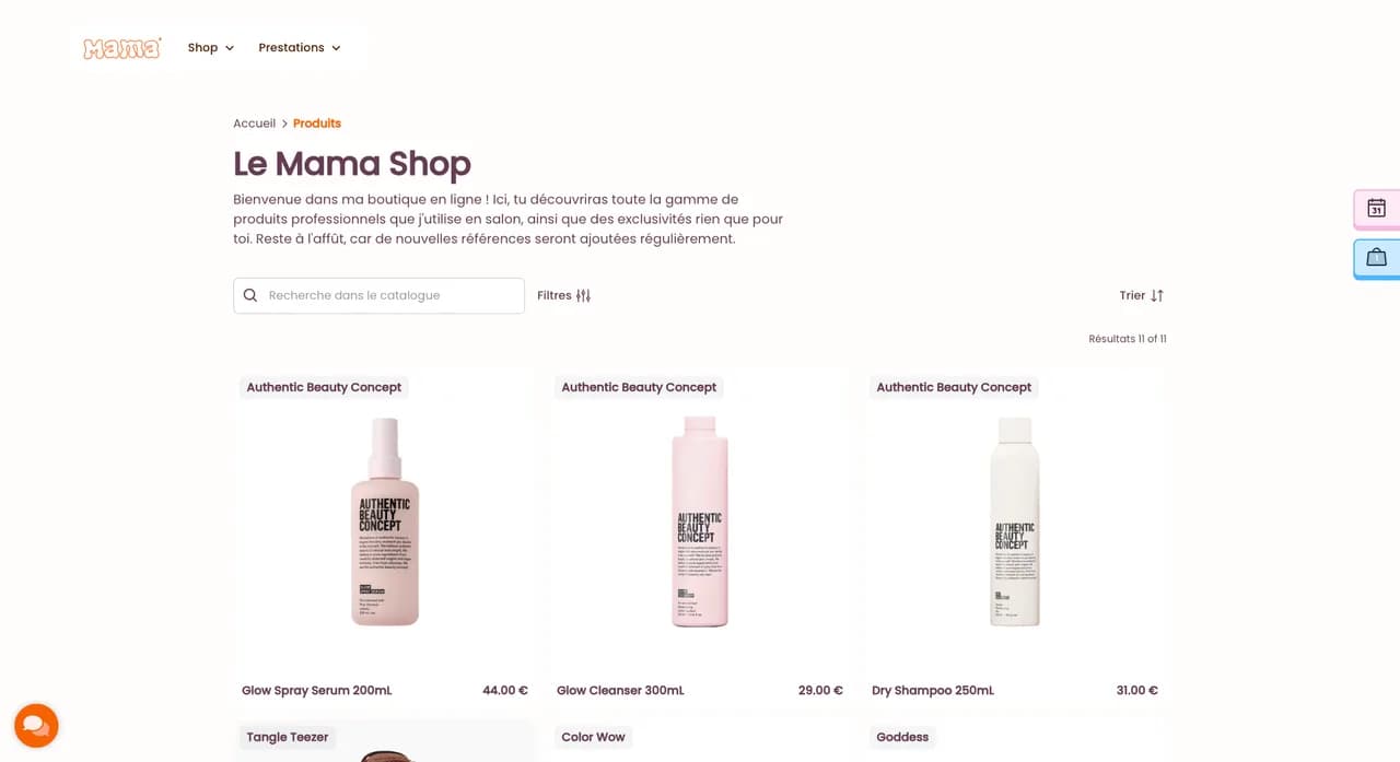 Le Mama Shop — vue principale de la boutique en ligne